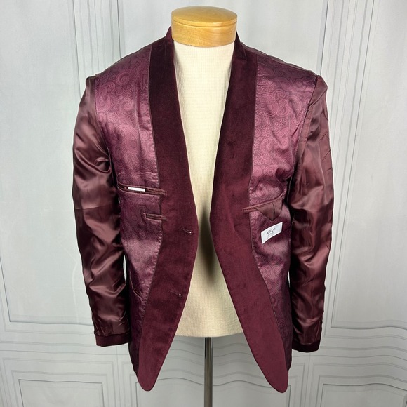 Alfani Red Wine Velvet Slim Fit 2-Button Blazer, Mens 38S - Picture 12 of 15